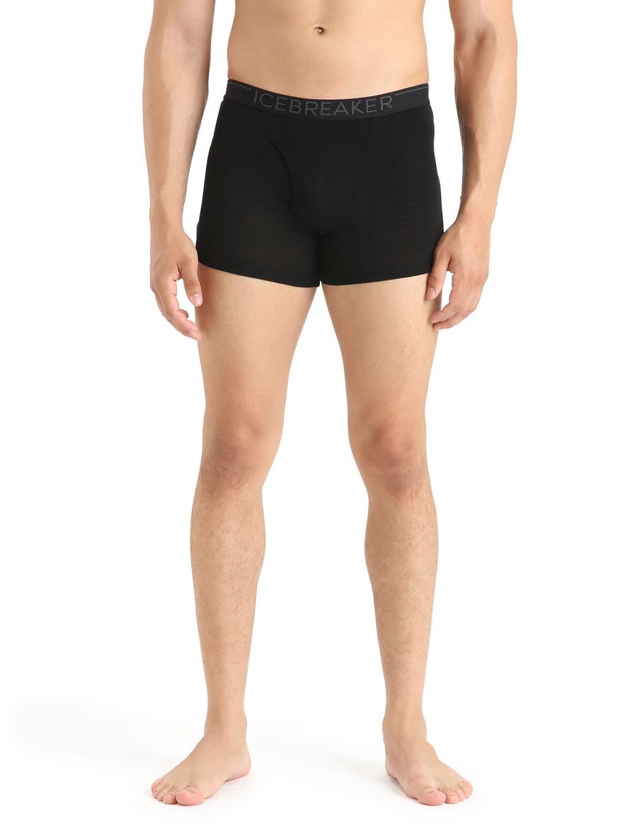 Black Icebreaker Merino 175 Everyday Thermal Boxers With Fly Men\'s Underwear | AU 1293VRWD